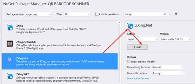 Add Zxing Nuget Package